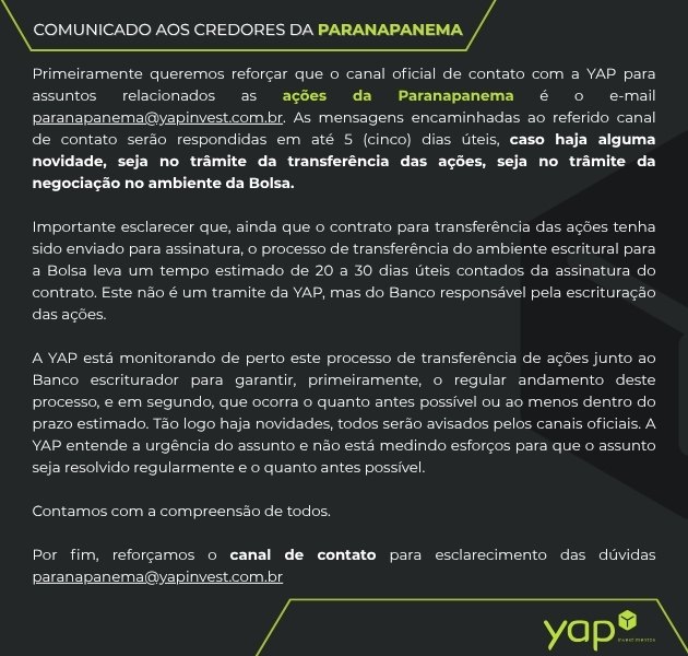 Comunicado aos Credores da Paranapanema